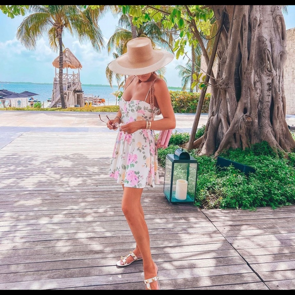 Zara White Floral Mini Dress with Pink & Green Print